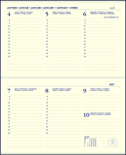 [900127] Recharge agenda 2027 Ryam Memoplan 7 Compact paysage 7 jours/2 pages crème