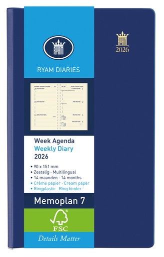 [900075] Agenda 2026 Ryam Memoplan 7 Suprema Nappa 7 jours/ 2 pages assorti