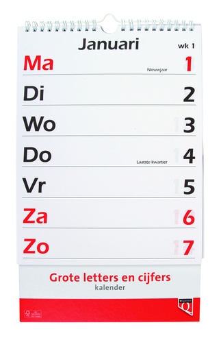 [336006] Kalender 2027 met grote letters en cijfers Quantore
