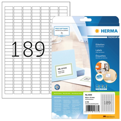 [810980] Etiket HERMA 4333 25.4x10mm A4 4725 etiketten