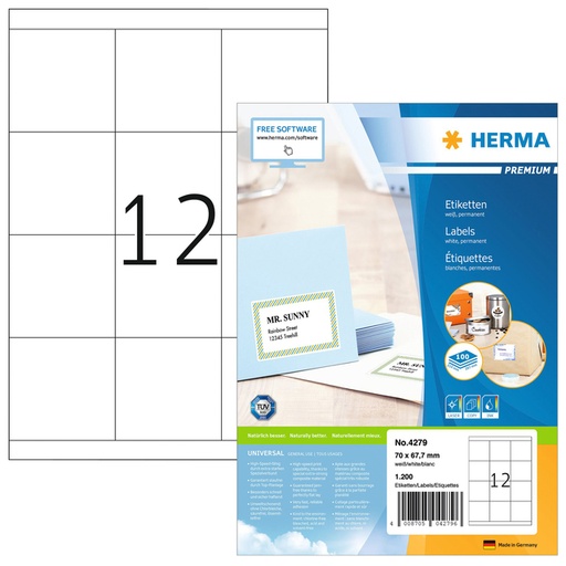 [816805] Etiquette HERMA Premium 4279 70x67,7mm blanc 1200 pièces