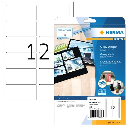 [816809] Etiquette HERMA Premium 4609 52,5x21,2mm blanc 11200 pièces