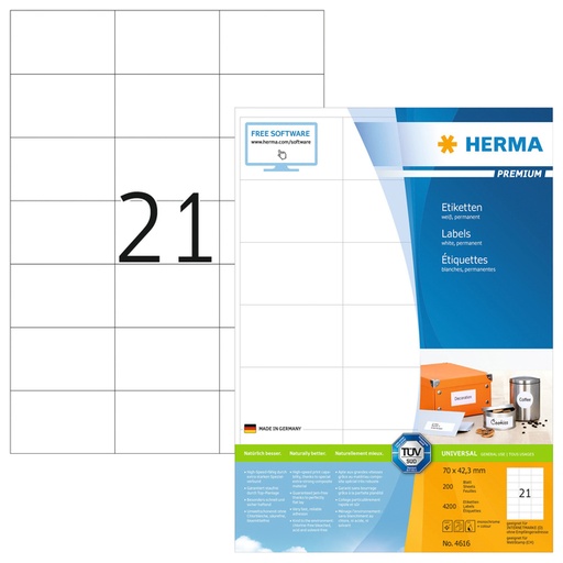 [817161] Etiquette HERMA Premium 4616 70x42,3mm blanc 4200 pièces