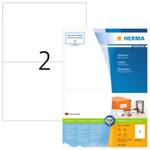 [817179] Etiket HERMA 4628 210x148mm A5 premium wit 400stuks