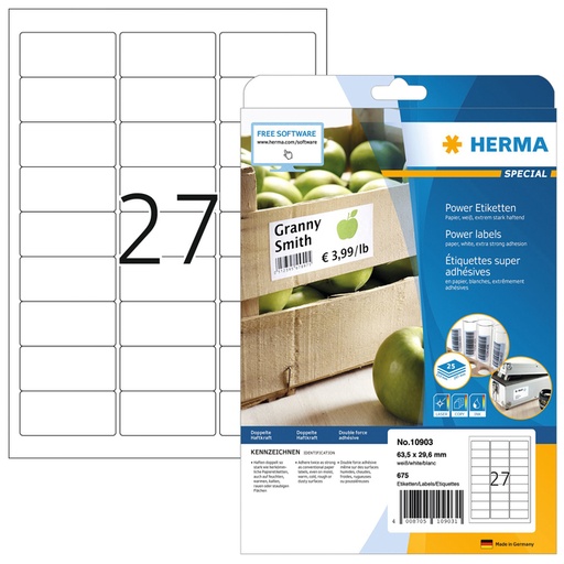 [810949] Etiket HERMA Power 10903 63.5x29.6mm wit 675stuks