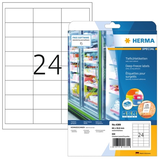 [817115] Etiket HERMA 4389 66x33.8mm diepvries wit 600 stuks