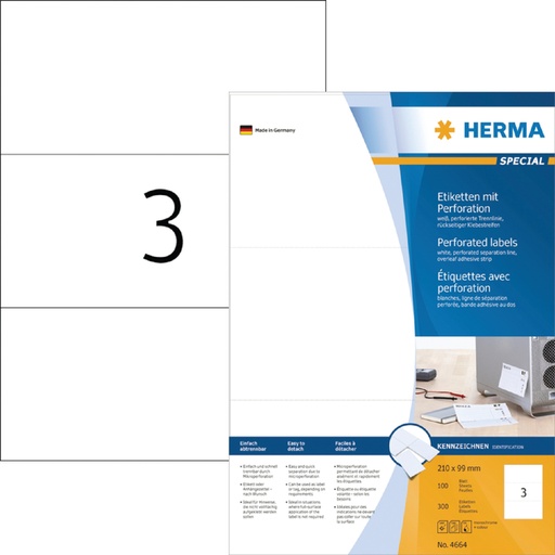 [817164] Etiquette HERMA 4664 210x99mm perforé blanc 300 pièces