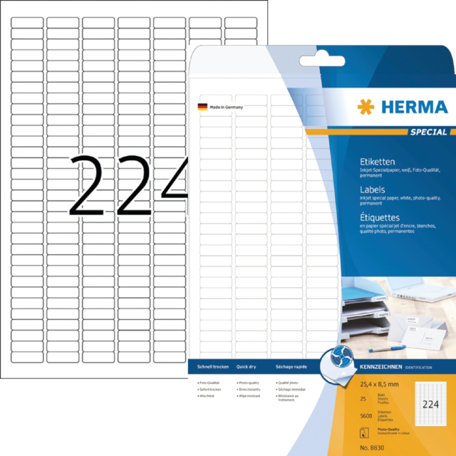 Etiquette HERMA 8830 25,4x8,5mm blanc 5600 pièces