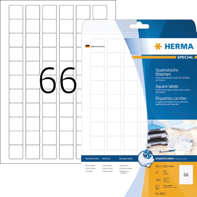 Etiquette HERMA 8831 25,4x25,4mm blanc 1650 pièces