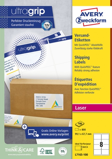 [817186] Etiquette Avery L7165-100 99,1x67,7mm opaque blanc 800 pcs