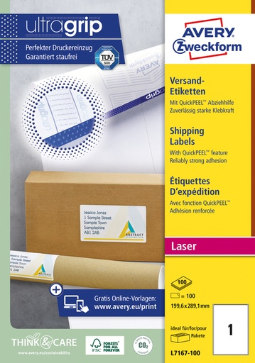 [817189] Etiquette Avery L7167-100 199,6x289,1mm opaque blanc 100 pcs