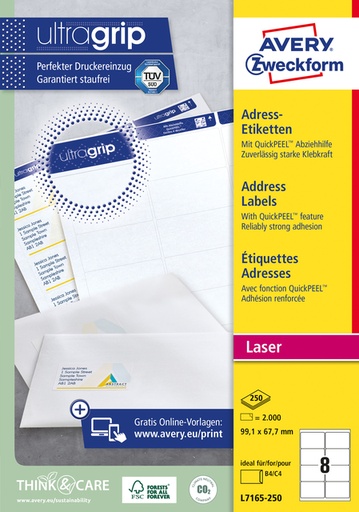 [817375] Etiket Avery L7165-250 99.1x67.7mm wit 2000 etiketten