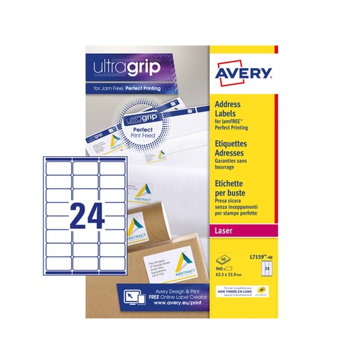 [817377] Etiket Avery L7159-40 63.5x33.9mm wit 960stuks