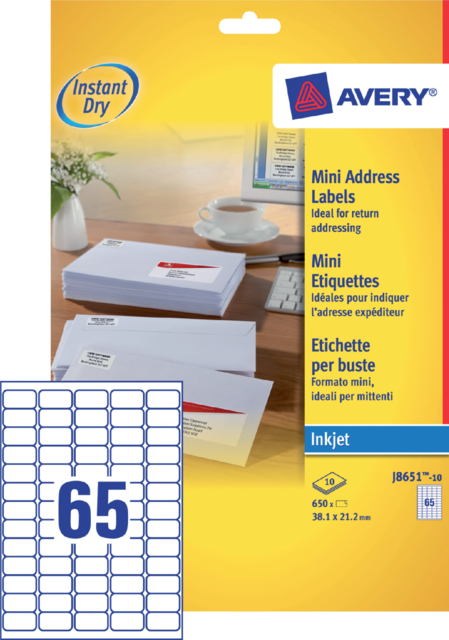 Etiquette Avery J8651-10 38,1x21,2mm blanc 650 pièces