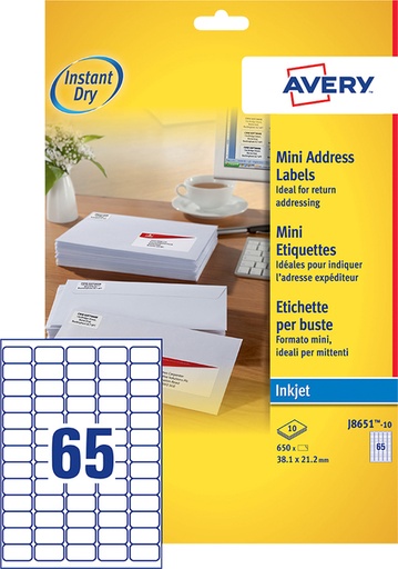 [817353] Etiket Avery J8651-10 38.1x21.2mm wit 650 etiketten
