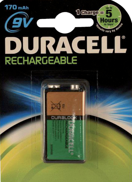 Batterij oplaadbaar Duracell 1x9Volt 170mAh Plus