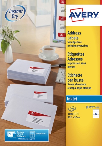 [817449] Etiket Avery J8173-10 99.1x57mm wit 100stuks