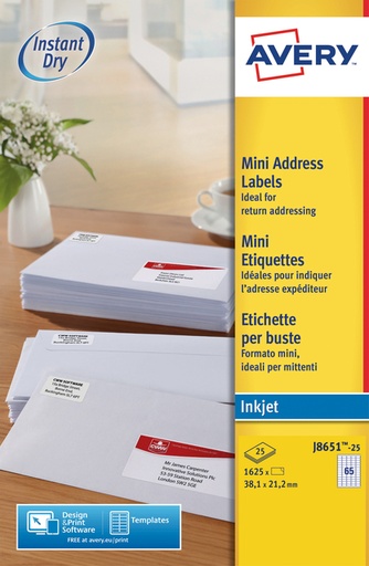 [817244] Etiket Avery J8651-25 38.1x21.2mm wit 1625 etiketten