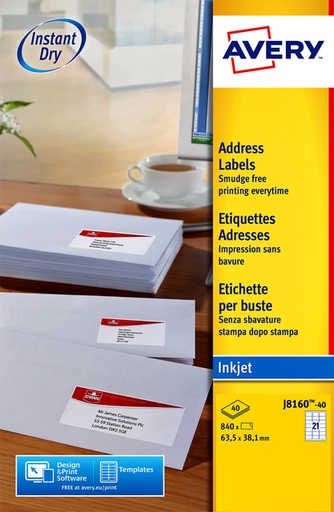 [817701] Etiket Avery J8160-25 63.5x38.1mm wit 525 etiketten