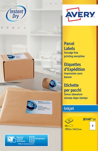 [817708] Etiket Avery J8168-25 199.6x143.5mm wit 50 etiketten