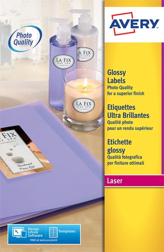 [811143] Etiket Avery L7767-40 210x297mm A4 hoogglans wit 40 etiketten