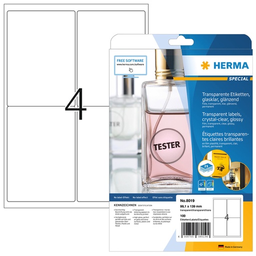 [810981] Etiket HERMA 8019 99.1x139mm transparant 100 stuks