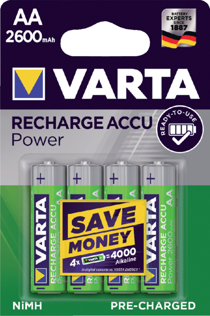 Pile rechargeable Varta 4x AA 2600mAh Ready To Use