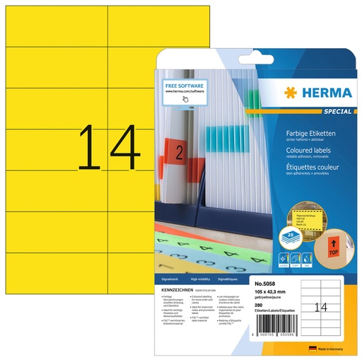 [817525] Etiquette HERMA 5058 105x42,3mm amovible jaune 280 pièces
