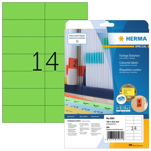 [817524] Etiket HERMA 5061 105x42.3mm verwijderbaar groen 280stuks