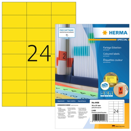[817047] Etiquette HERMA 4406 70x37mm jaune 2400 pièces