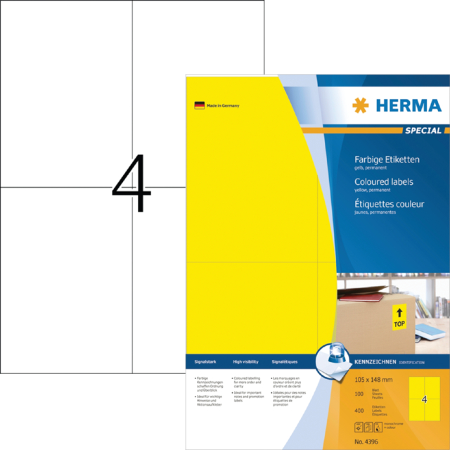 Etiquette HERMA 4396 105x148mm A6 jaune 400 pièces