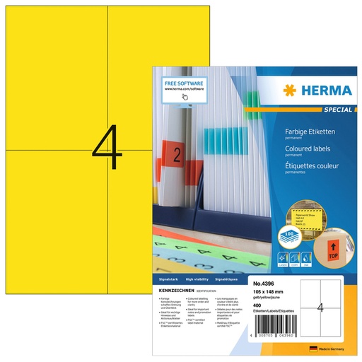 [817737] Etiket HERMA 4396 105x148mm A6 geel 400 stuks