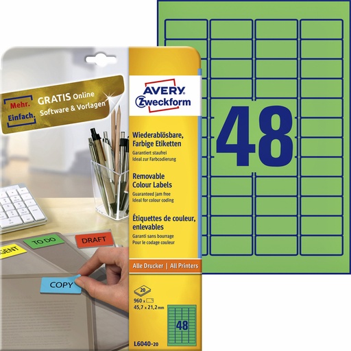 [811146] Etiket Avery L6040-20 45.7x21.2mm groen 960 stuks