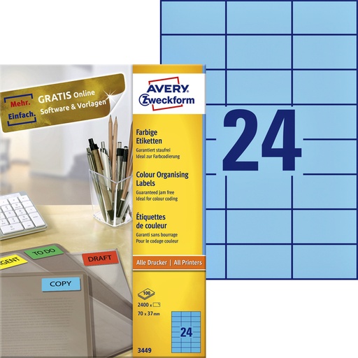 [817013] Etiket Avery 3449 70x37mm blauw 2400 stuks