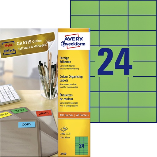 [817014] Etiquette Avery 3450 70x37mm vert 2400 pièces