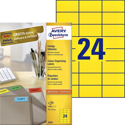 [817015] Etiket Avery Zweckform 3451 70x37mm geel 2400stuks