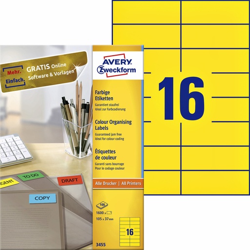 [817544] Etiket Avery 3455 105x37mm geel 1600 stuks