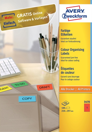 [811043] Etiquette Avery Zweckform 3470 210x297mm A4 rouge 100 pièces