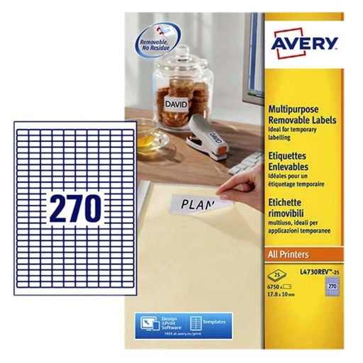 [817007] Etiket Avery L4730REV-25 17.8x10mm wit 6750 etiketten