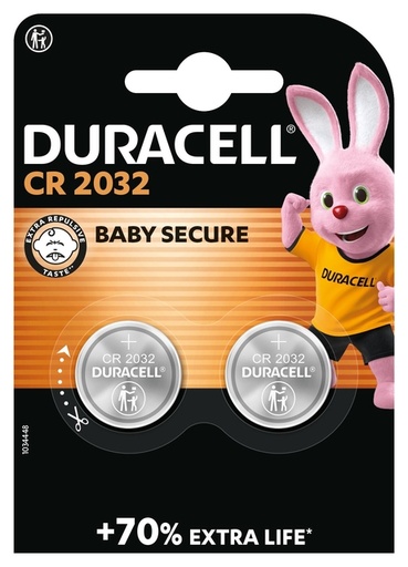 [413602] Pile bouton Duracell 2x CR2032 lithium Ø20mm 3V-180mAh