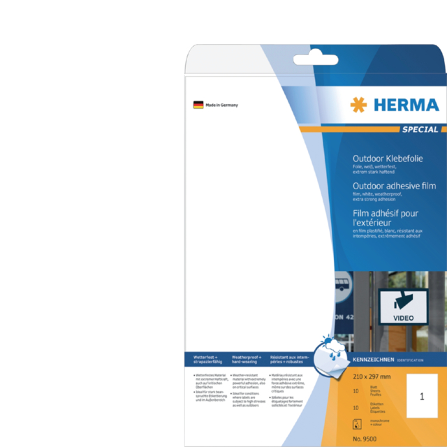 Etiket HERMA 9500 A4 210x297mm folie wit 10stuks