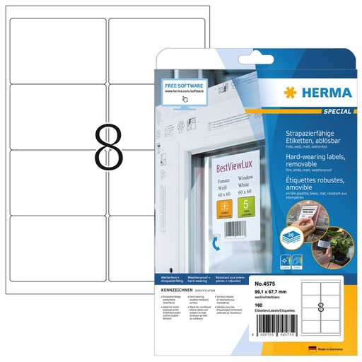 [810992] Etiquette HERMA 4575 99,1x67,7mm film blanc 160 pièces