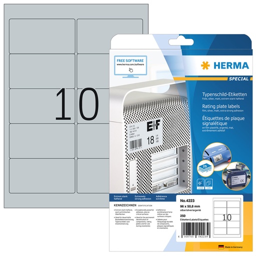 [810941] Etiket HERMA 4223 96x50.8mm folie zilver 250stuks