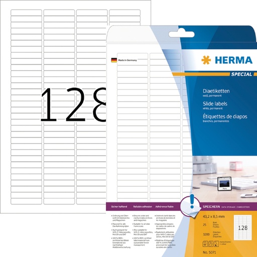 [817200] Etiket HERMA 5071 43.2x8.5mm dia wit 3200stuks