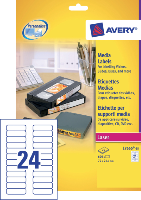 Etiket Avery L7665-25 72x21.2mm voor datatape''s 600stuks