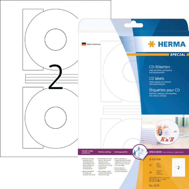 Etiket HERMA 8624 CD 116mm wit opaqua 20stuks