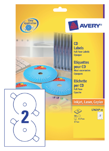 Etiket Avery L7676-25 CD full size mat wit 50stuks