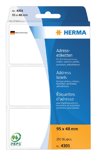 [817010] Etiket HERMA adres 4301 95x48mm zig-zag 250 stuks