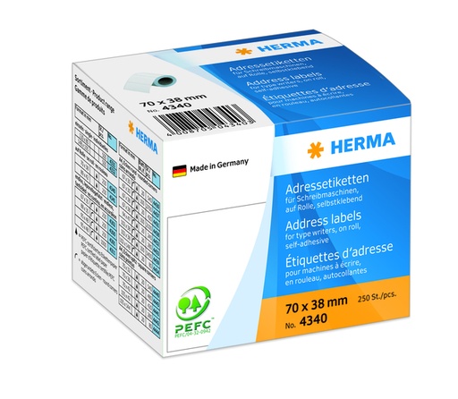 [817040] Etiket HERMA adres 4340 70x38mm op rol wit 250 stuks