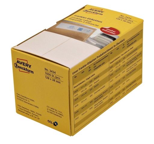 [811068] Frankeeretiket Avery 3434 128x38mm 1000 stuks